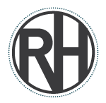 rh logo with a black background at The River House