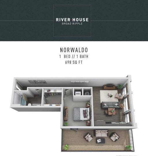 the floor plan for the river house, with a view of the living room at The River House